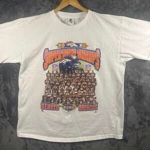VTG 1998 Starter Denver Broncos SB XXXII Champions Team Photo T shirt XL WHT USA